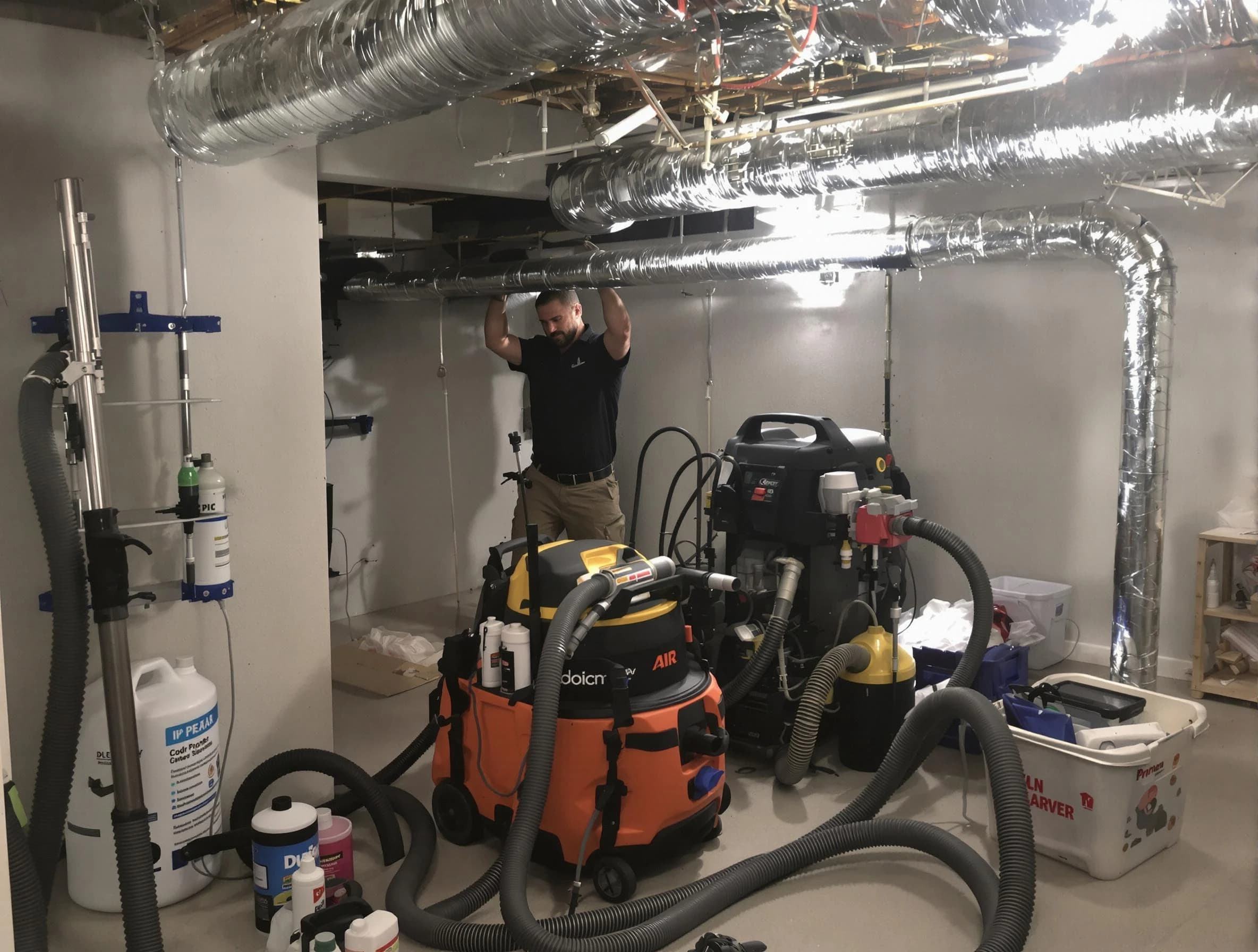 Mount Olive Air Duct Cleaning specialist performing professional mold removal from air ducts using safety equipment in Mount Olive