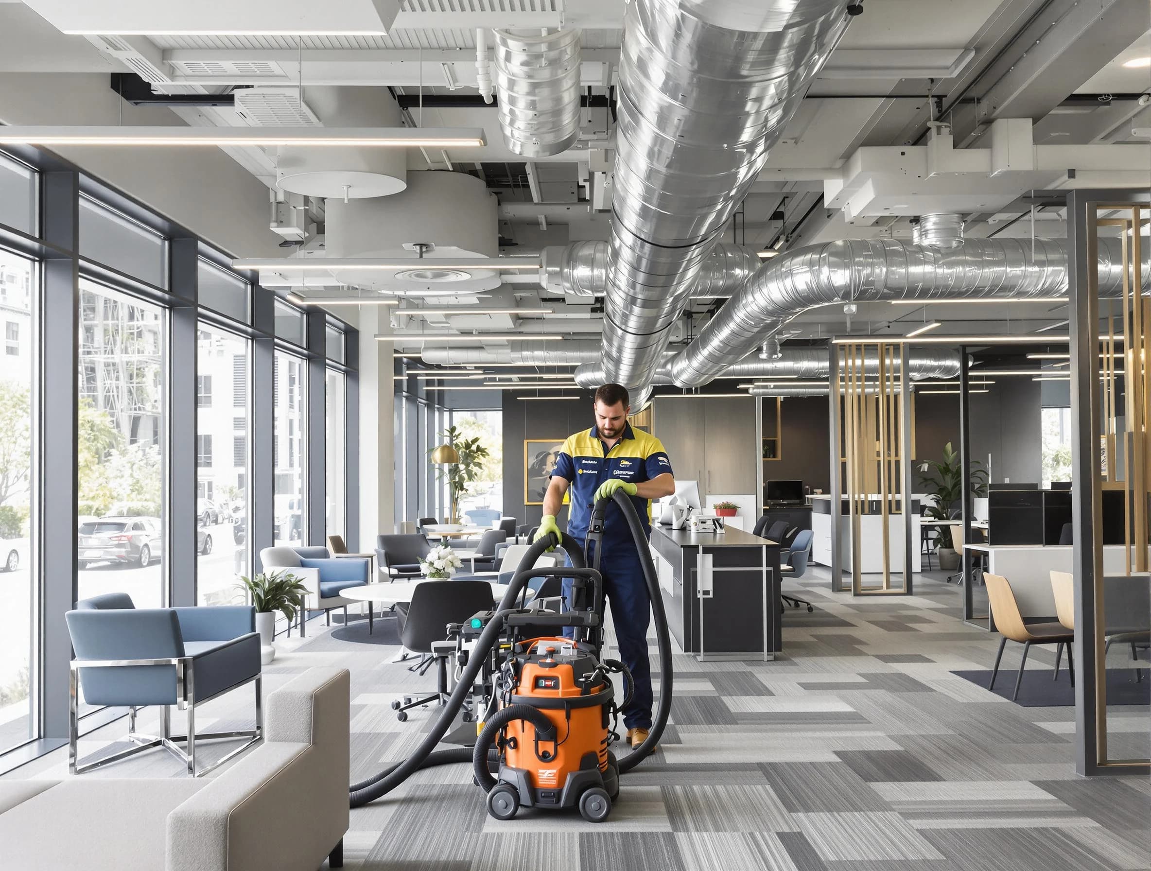 Mount Olive Air Duct Cleaning team performing thorough commercial duct cleaning at a Mount Olive business center