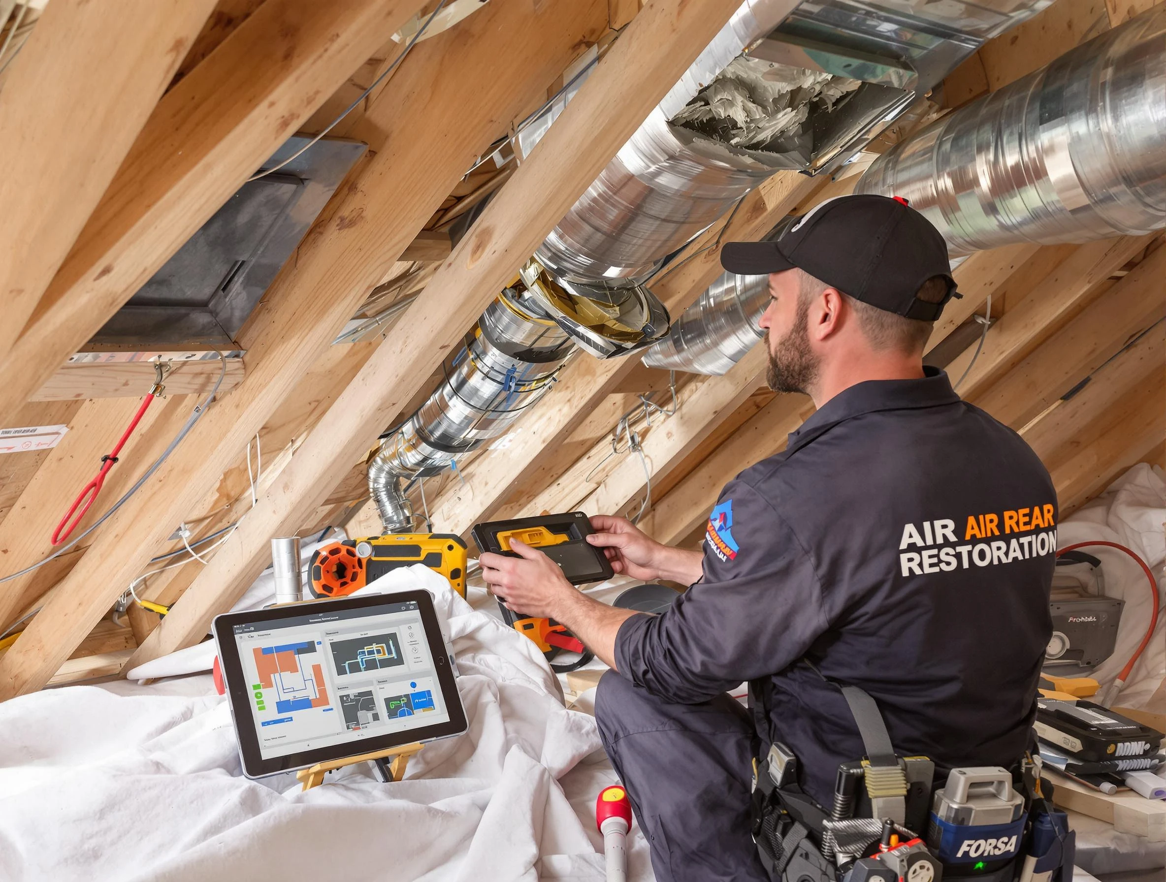 Mount Olive Air Duct Cleaning technician performing precise duct repair work in Mount Olive